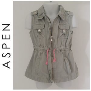 Distressed Khaki Green Denim Utility Vest